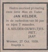 Jan Kelder overlijden